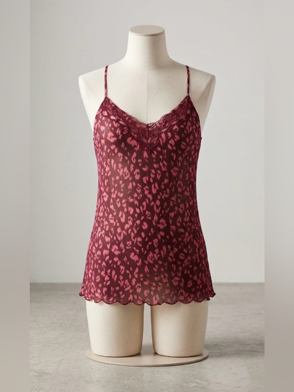 Johnny Was Burgundy/Purple Leopard-Print Cami Top Sz XL NWT